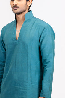 Mula Aranya Men’s Premium Short Kurta - Dark Blue Green