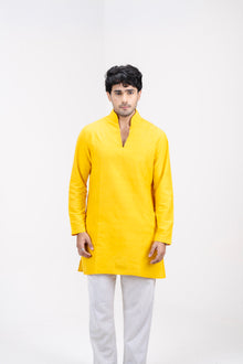 Mula Tejas Men’s Premium Short Kurta - Yellow Ochre