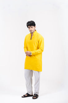 Mula Tejas Men’s Premium Short Kurta - Yellow Ochre
