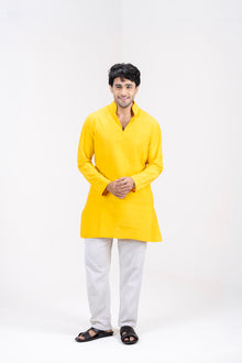 Mula Tejas Men’s Premium Short Kurta - Yellow Ochre