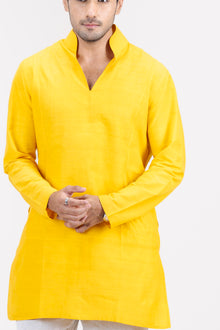 Mula Tejas Men’s Premium Short Kurta - Yellow Ochre