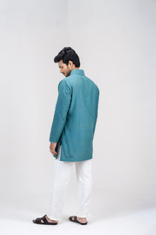 Mula Aranya Men’s Premium Short Kurta - Dark Blue Green