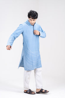 Mula Pravaah Men’s Premium Long Kurta - Powder Blue