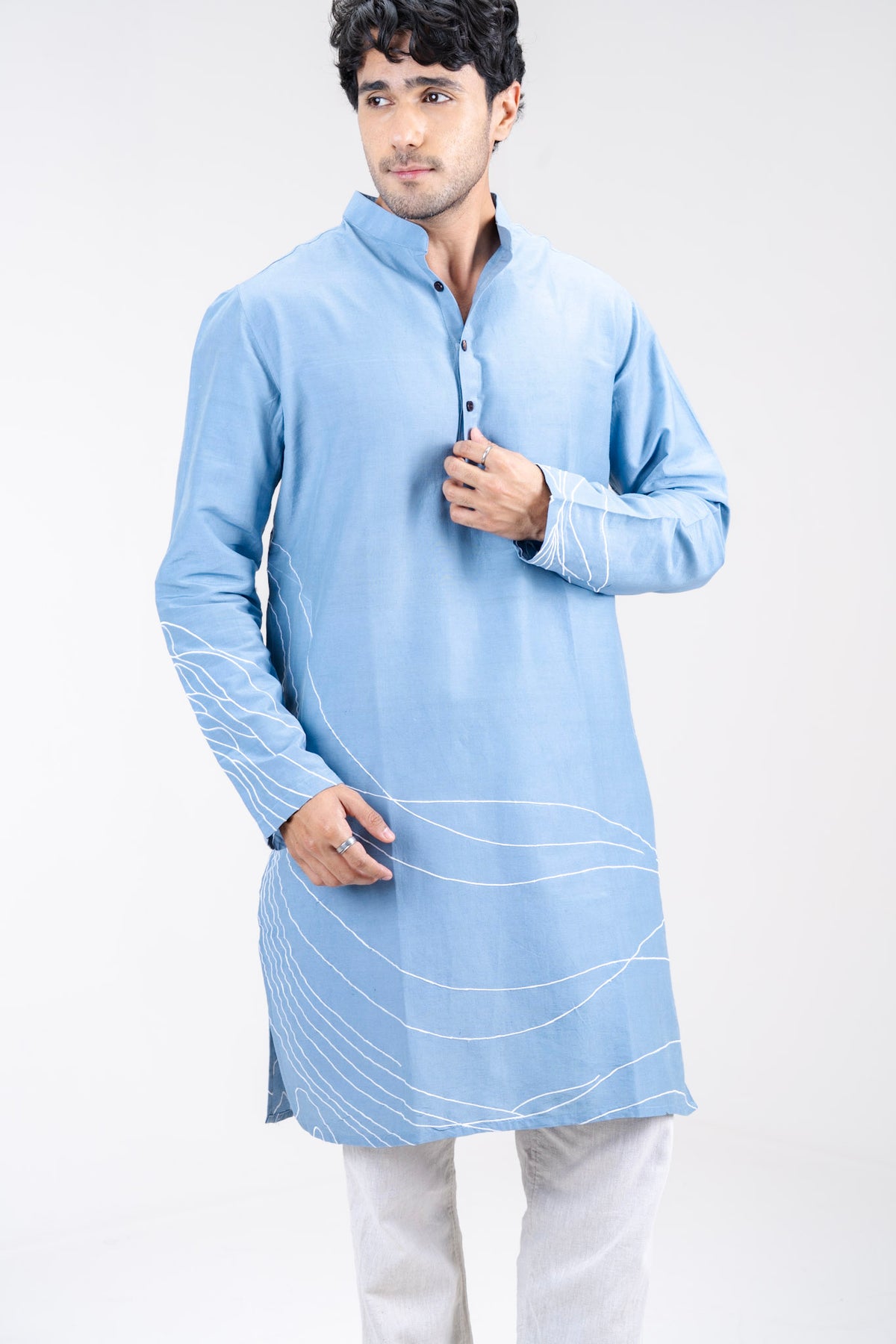 Mula Pravaah Men’s Premium Long Kurta - Powder Blue