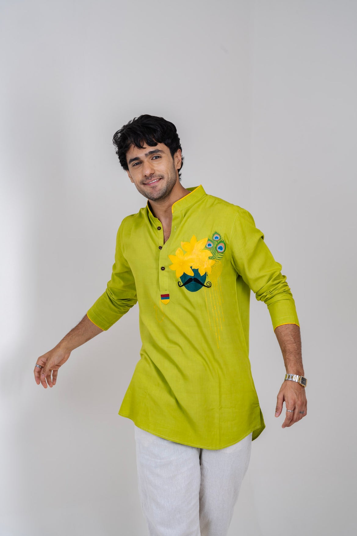 Mula Mayur Men’s Kurta - Lime Green