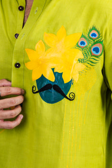 Mula Mayur Men’s Premium Short Kurta - Strains Green
