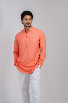 Mula Brahmand Men’s Premium Short Kurta - Coral Red