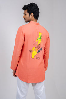 Mula Brahmand Men’s Premium Short Kurta - Coral Red