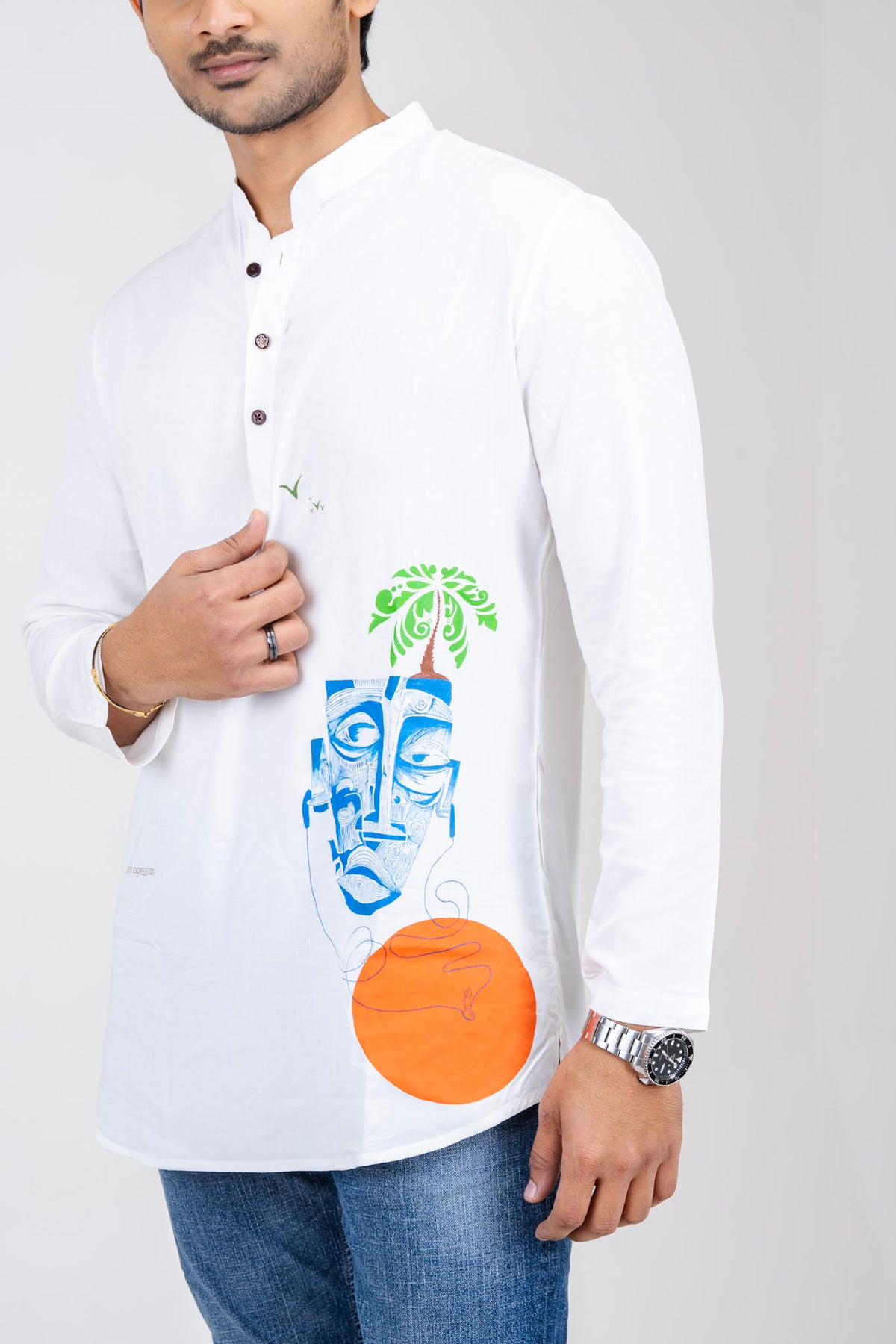 Mula Chitrkatha Men’s Premium Short Kurta - White