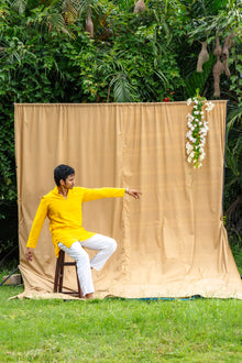 Mula Tejas Men’s Premium Short Kurta - Yellow Ochre
