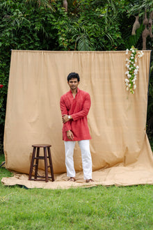 Mula Maati Men’s Premium Short Kurta - Raspberry Wine