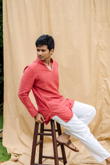 Mula Maati Men’s Premium Short Kurta - Raspberry Wine