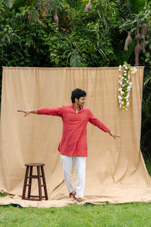Mula Maati Men’s Premium Short Kurta - Raspberry Wine