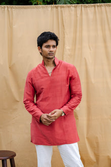 Mula Maati Men’s Premium Short Kurta - Raspberry Wine
