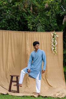 Mula Pravaah Men’s Premium Long Kurta - Powder Blue