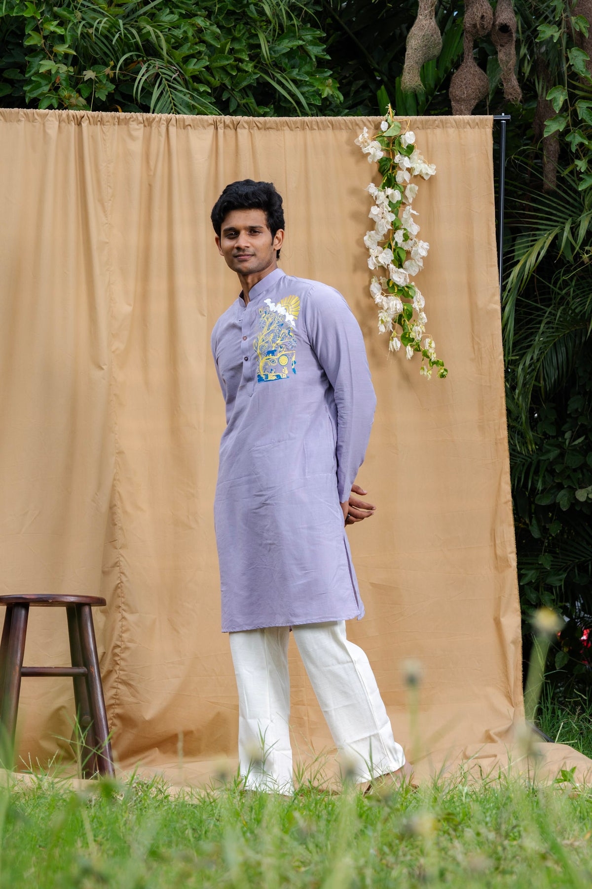 Mula Katha Men’s Premium Long Kurta - Lavender Purple