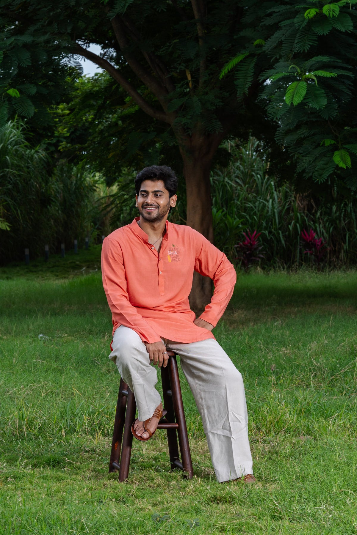 Mula Brahmand Men’s Premium Short Kurta - Coral Red